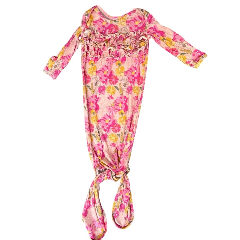 Rockin Royalty Pink/Yellow Floral Ruffle Infant Knot Gown